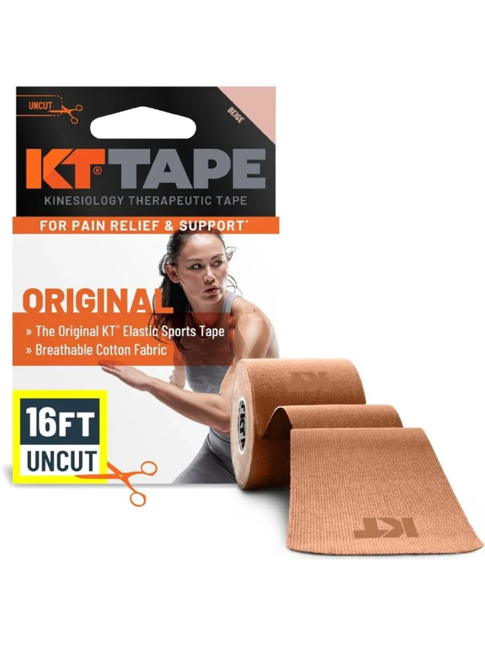 Elastic Kinesiology Athletic Tape - Original Cotton, 16' Uncut Roll for Pain